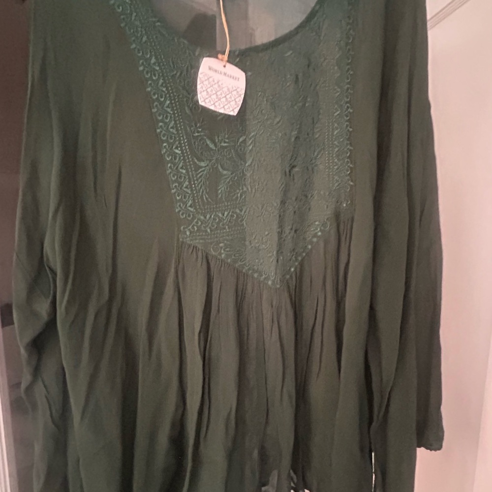 Cost Plus World Market Forest Blouse with Embroidery
